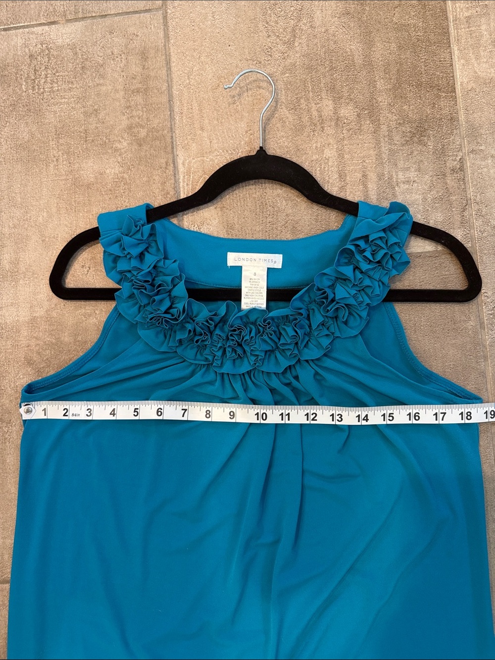 London Times Teal Ruffled-Neck Sleeveless Mini Dress - Picture 5 of 9